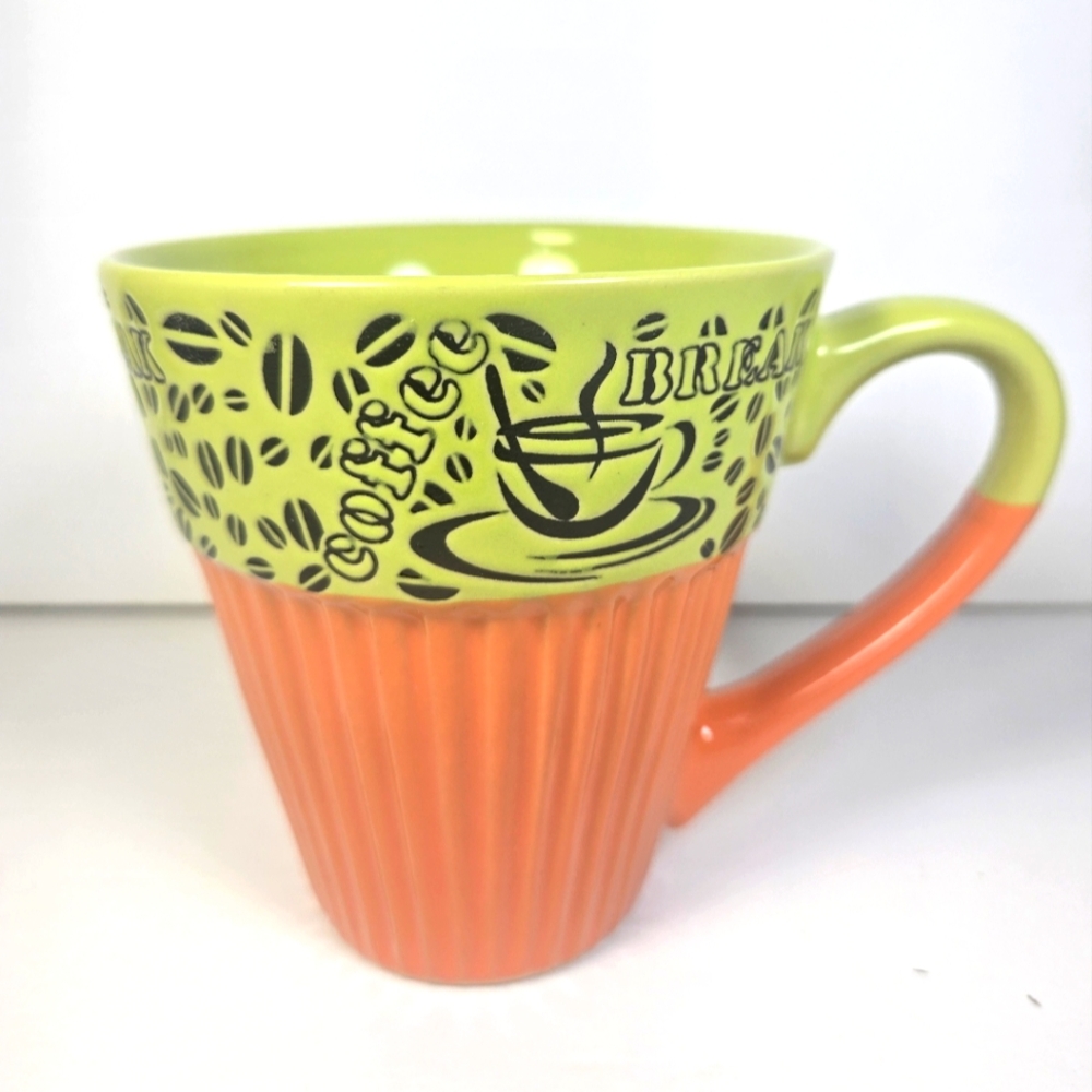 Green and Orange Widemouth Coffee Mug "Coffee Break" by Todays Home